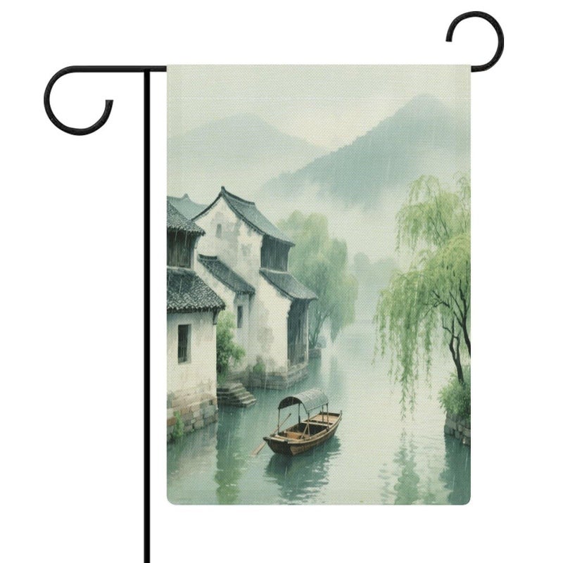 Double Sided Burlap Garden Flag Spring Rain Water Village Outdoor Yard Decoration 18.5x12.6 Inch - Image 2
