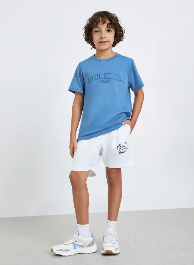 Styli Boys Blue Embossed Detail Oversized T-Shirt