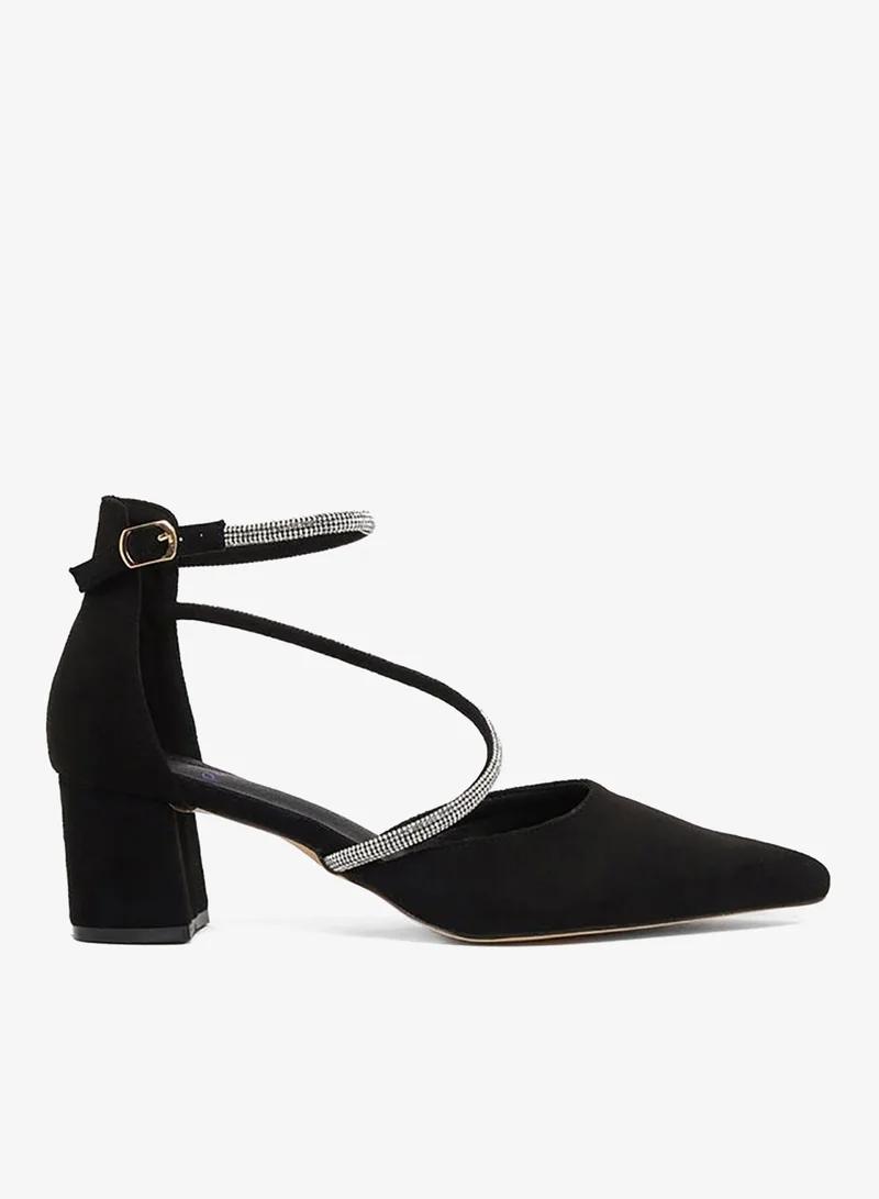 سنيك ايه بيك حذاء بكعب عريض بحزام كاحل من جلد الغزال بحجر الراين