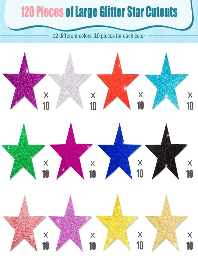 FOBSME 120 Pcs Glitter Star Cutouts Paper Star Confetti Cutout Assorted Color Glitter Stars Cutouts 6 Inch Large Glitters Stars Decoration for Christmas Classroom Bulletin Board Wall Party Supplies,12 Colors - Image 3
