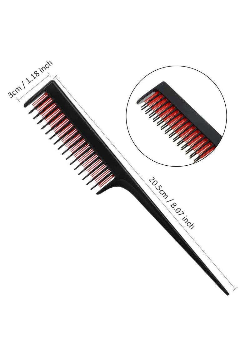 NIBEMINENT 3 pcs Hair Styling Comb Set, Includes Brush Teasing Fluffy Brush, Rat Tail and Barber Combs for Women Back Combing (Black, Red) - Image 3