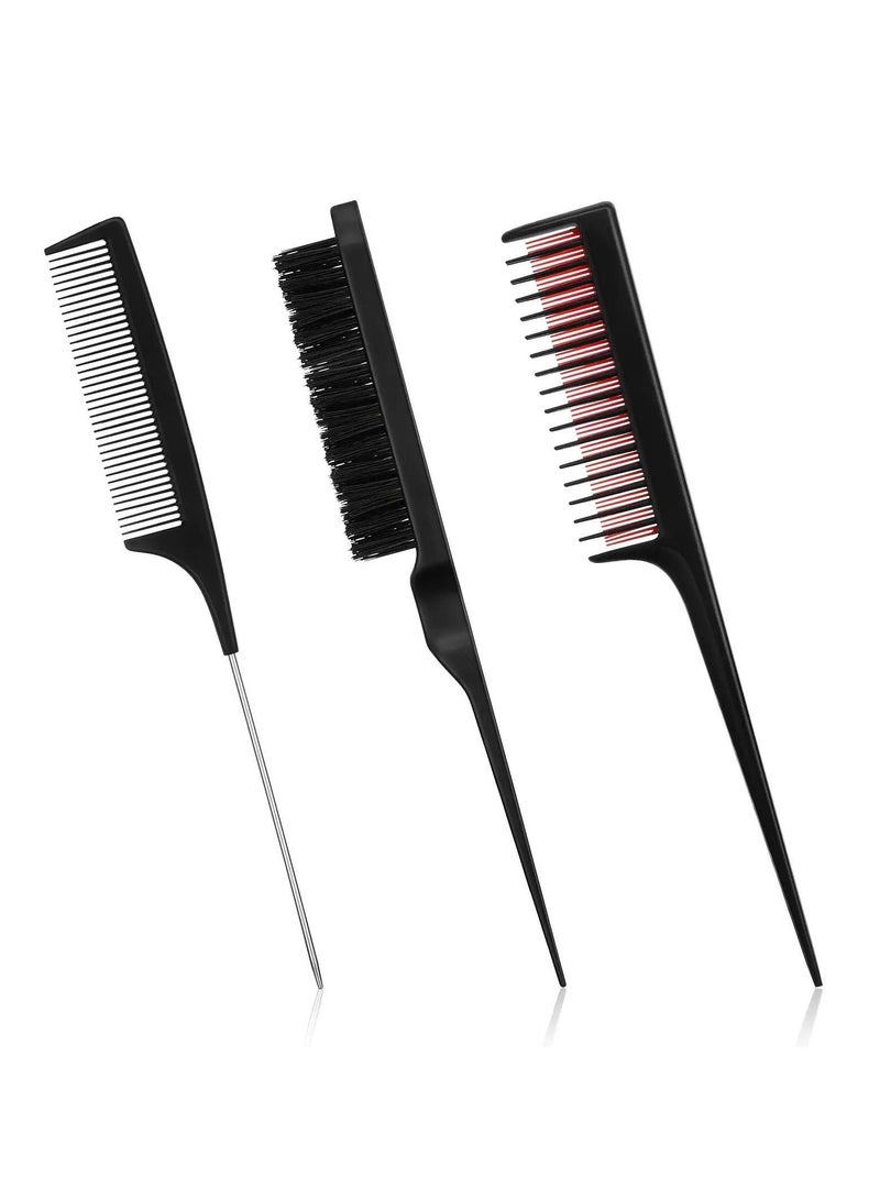 NIBEMINENT 3 pcs Hair Styling Comb Set, Includes Brush Teasing Fluffy Brush, Rat Tail and Barber Combs for Women Back Combing (Black, Red) - Image 1