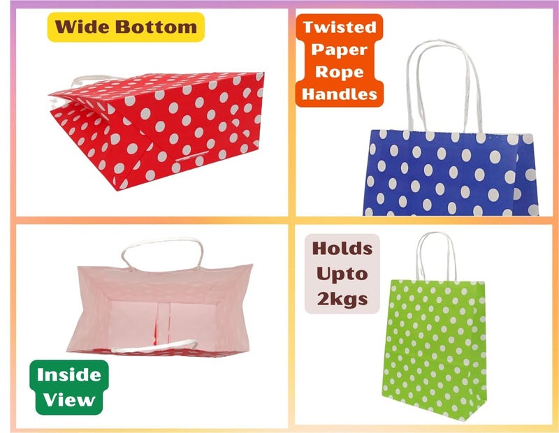 RanGit Bhumi Gift Bags- 10 pcs 8x4x10 inch Polka Dots Small Paper Bags with Handles, Party Favor Candy Goodie Treat Bags, Paper Carry Bags for Birthday, Wedding, Baby Shower Return Gifts (Small-Polka Dots, Pack of 10) - Image 4