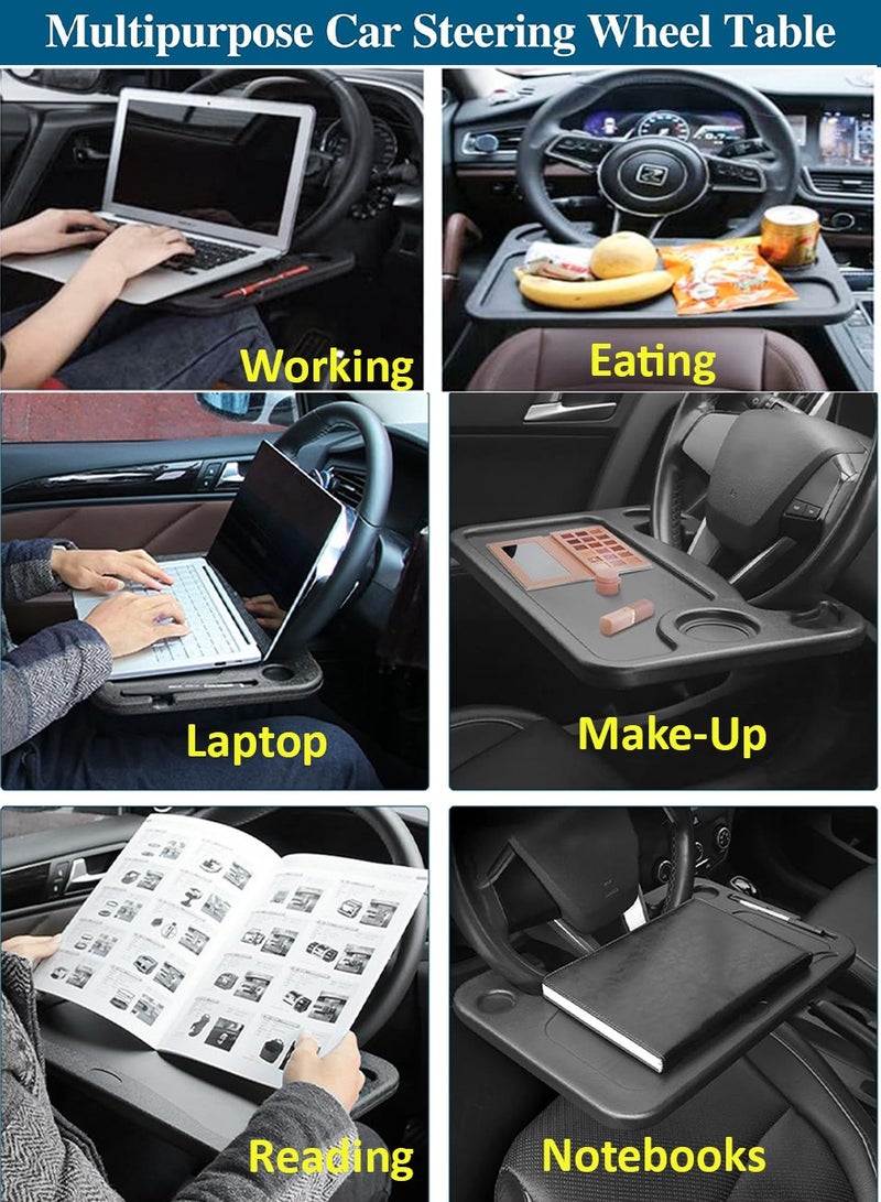 QUTOOB 2-in-1 Food Tray & Laptop Desk for Eating, Working, Writing & Travel | Dual-Sided Wheel Table Fits Most Cars and Trucks | Portable Table for Cars, Trucks & Drivers - Image 3