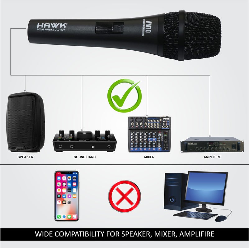 Hawk Proaudio HM 10 Handheld Dynamic Cardioid Wired Mic for Live, Recording, Speech with mic Holder and Pouch with ON/Off Switch, (Mic Cable Not Included) - Image 4
