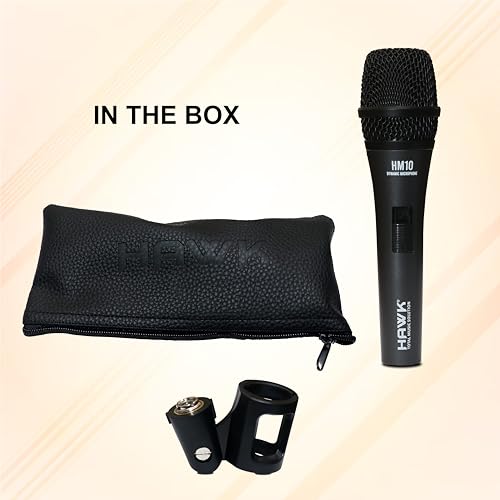 Hawk Proaudio HM 10 Handheld Dynamic Cardioid Wired Mic for Live, Recording, Speech with mic Holder and Pouch with ON/Off Switch, (Mic Cable Not Included) - Image 2