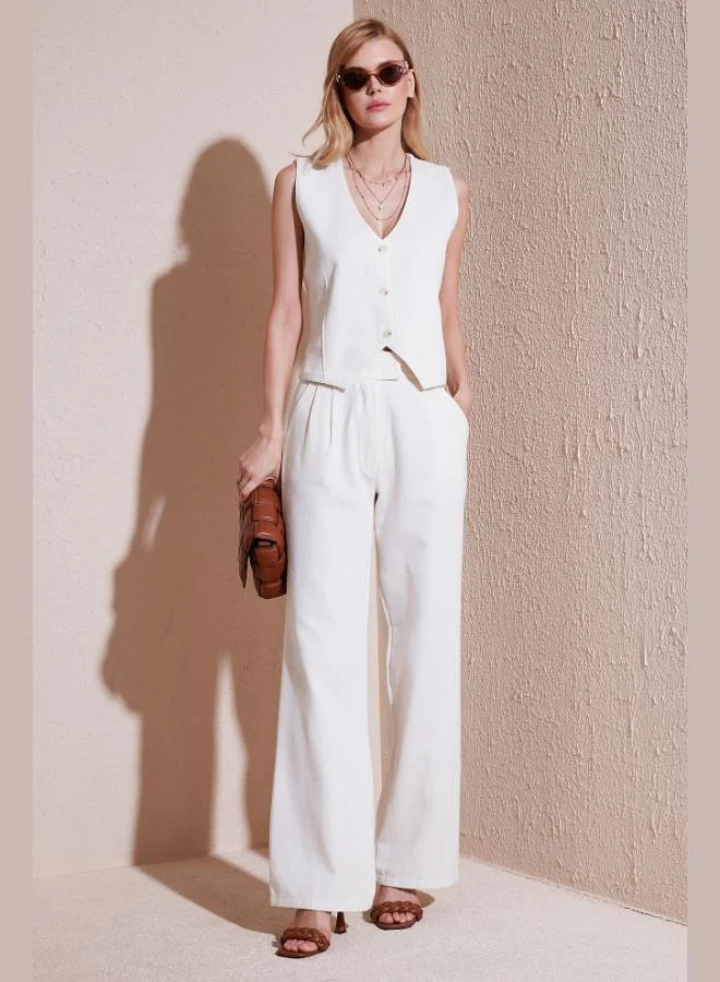 ليلا بنطلون بالازو بخصر مرتفع مطوي للنساء