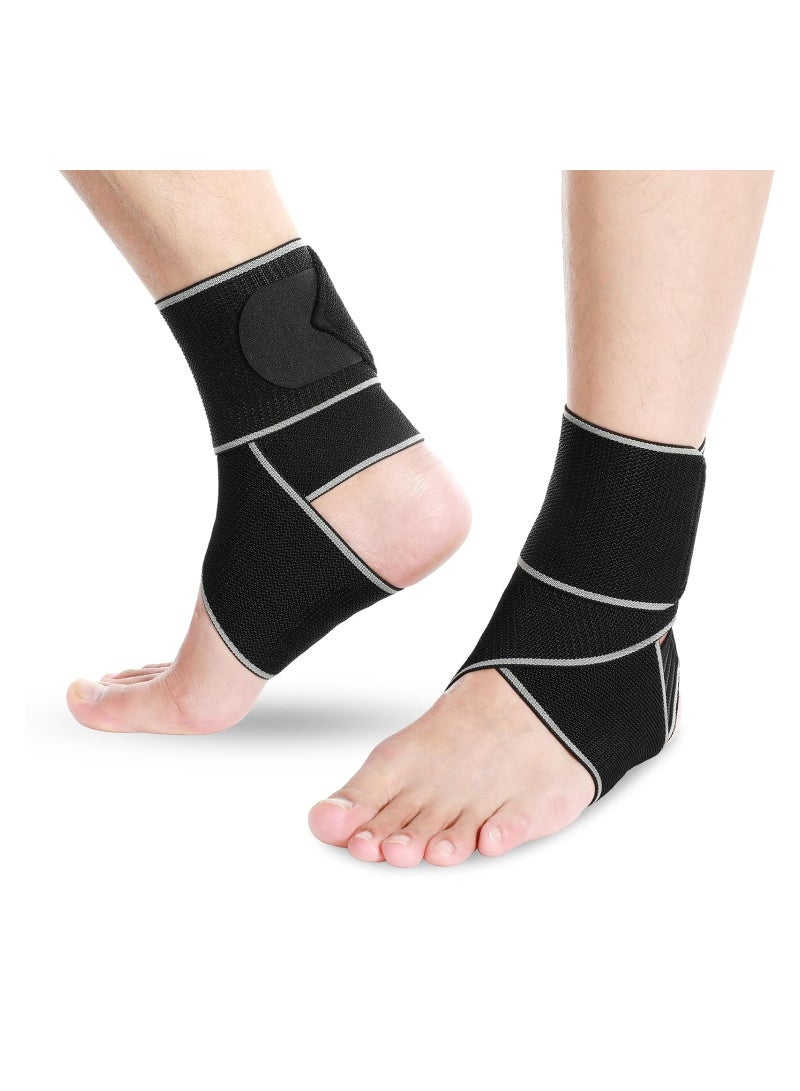 Excefore 2PCS Ankle Support Brace for Women & Men, Adjustable Compression Ankle Braces for Sports Protection, Foot Brace for Sprained, Plantar Fasciitis, Tendinitis, Ankle Wrap, One Size - Image 1