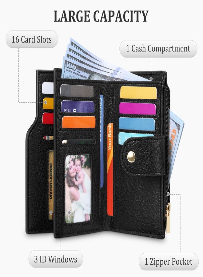 Airkit Small Wallet Women Compact Card Holder RFID Blocking Bifold Wallet for Women with Zipper, Black, Classic - Image 3