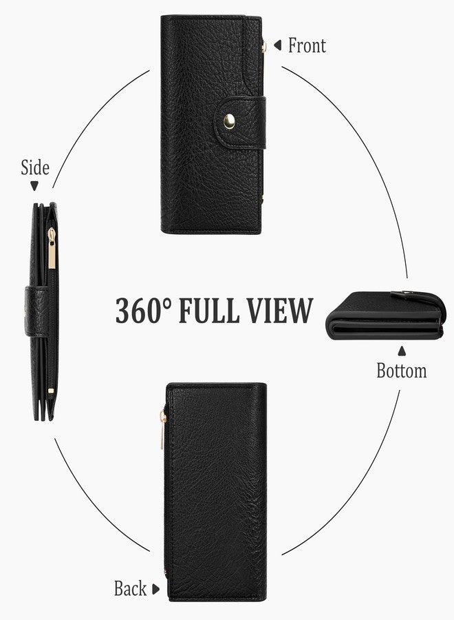 Airkit Small Wallet Women Compact Card Holder RFID Blocking Bifold Wallet for Women with Zipper, Black, Classic - Image 2