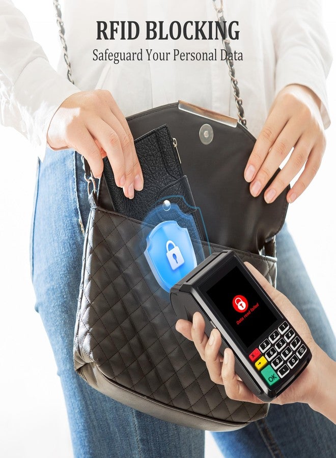 Airkit Small Wallet Women Compact Card Holder RFID Blocking Bifold Wallet for Women with Zipper, Black, Classic - Image 5