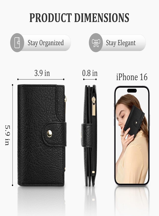 Airkit Small Wallet Women Compact Card Holder RFID Blocking Bifold Wallet for Women with Zipper, Black, Classic - Image 4