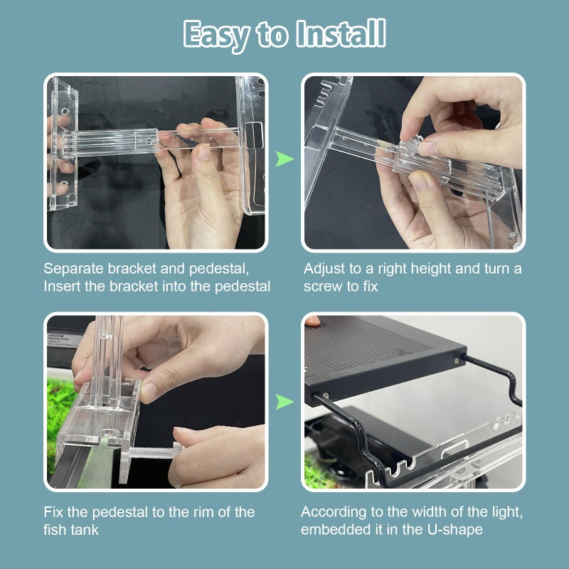 driamor Aquarium Light Holder Adjustable, Clear Acrylic Fish Tank LED Light Riser Stand Aquarium Lamp Brackets Kit 2pcs Transparent Support for Width 2.34-4.7 Inches Light with Extendable Bracket - Image 4