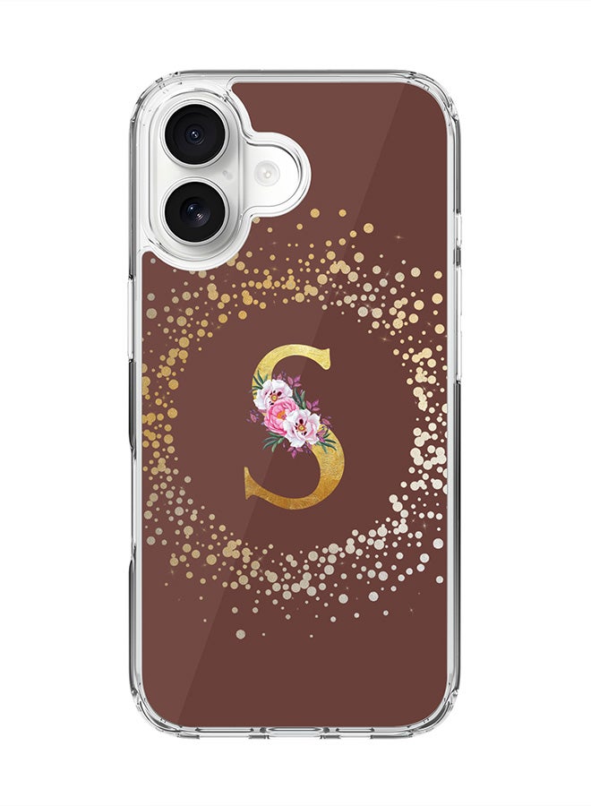 Stylizedd Classic Clear MagSafe Case for iPhone 17 , Hybrid Soft Case Flexible Edges Anti Drop TPU PC Gel Thin Transparent Cover [ Designed for iPhone 17 ] - Custom Monogram Initial Letter Floral Pattern Alphabet - S  (Brown )