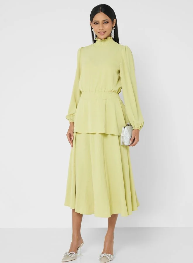 Refka by modanisa Balloon Sleeve High Neck Top And Skirt Set