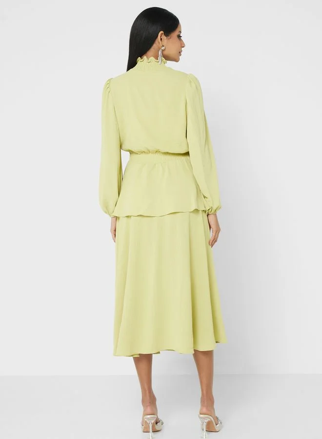 Refka by modanisa Balloon Sleeve High Neck Top And Skirt Set