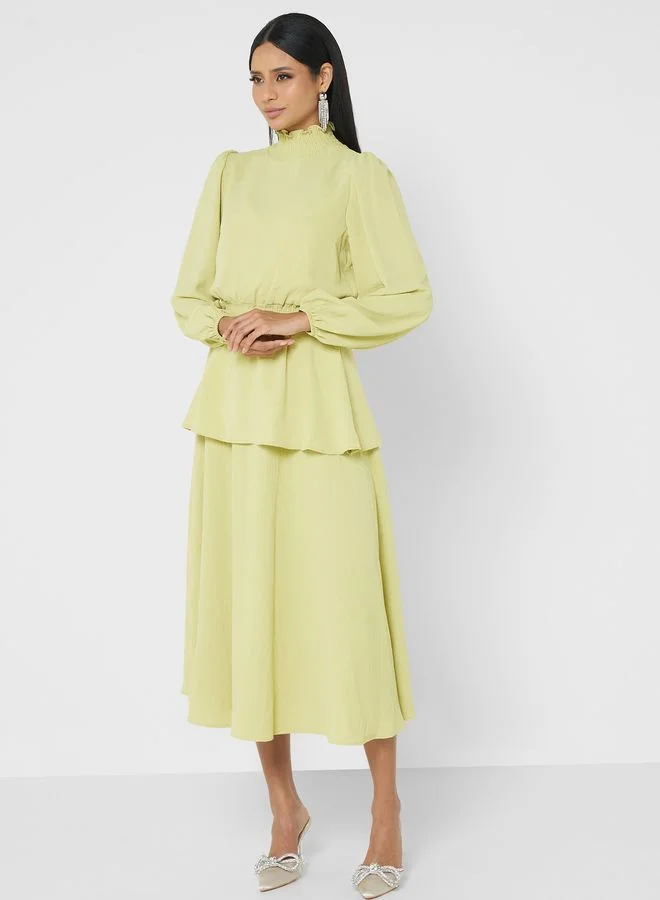 Refka by modanisa Balloon Sleeve High Neck Top And Skirt Set