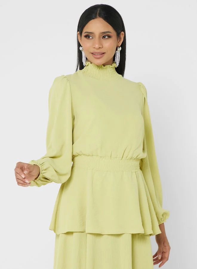 Refka by modanisa Balloon Sleeve High Neck Top And Skirt Set