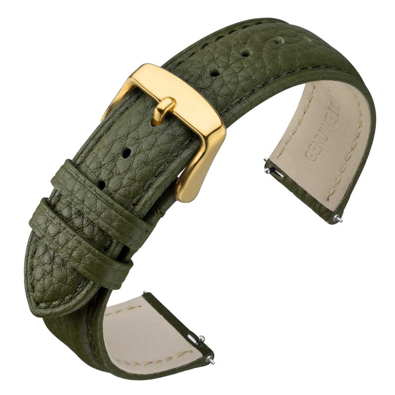 ANNEFIT Watch Band 20mm Quick Release Textured Padded Leather Straps with Gold Buckle for Men and Women Army Green - Image 2