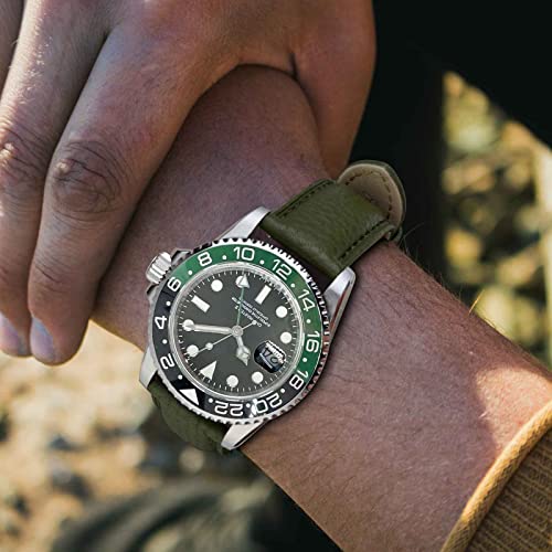 ANNEFIT Watch Band 20mm Quick Release Textured Padded Leather Straps with Gold Buckle for Men and Women Army Green - Image 3