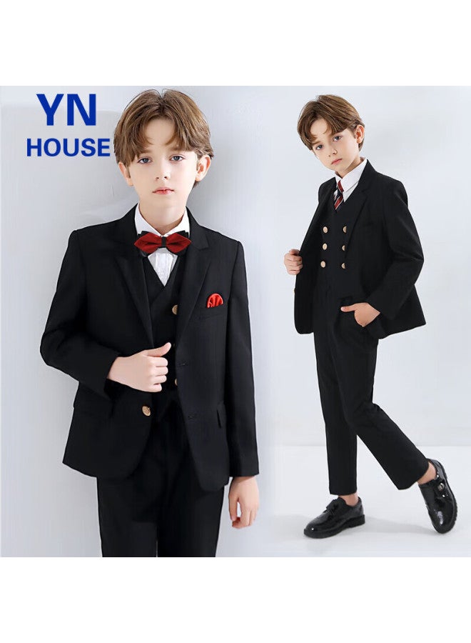 Yinuofang Children's Suit Set, Boys' Performance Outfit, Host Tuxedo, Black Set, Size 150 - Image 1
