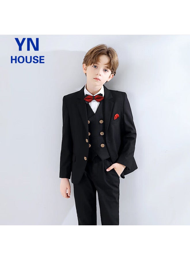 Yinuofang Children's Suit Set, Boys' Performance Outfit, Host Tuxedo, Black Set, Size 150 - Image 5