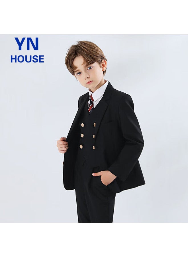 Yinuofang Children's Suit Set, Boys' Performance Outfit, Host Tuxedo, Black Set, Size 150 - Image 3