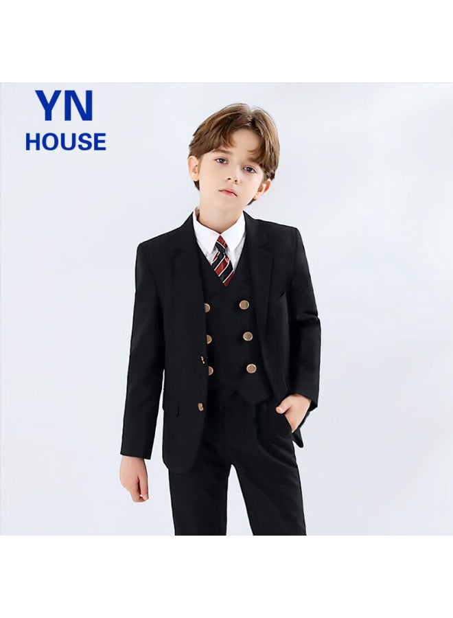 Yinuofang Children's Suit Set, Boys' Performance Outfit, Host Tuxedo, Black Set, Size 150 - Image 4