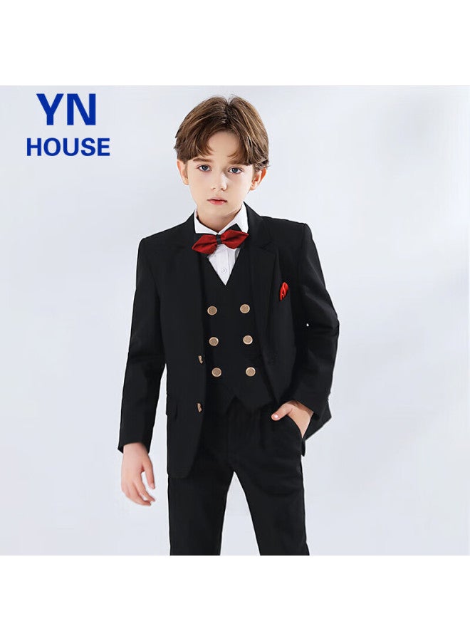 Yinuofang Children's Suit Set, Boys' Performance Outfit, Host Tuxedo, Black Set, Size 150 - Image 2