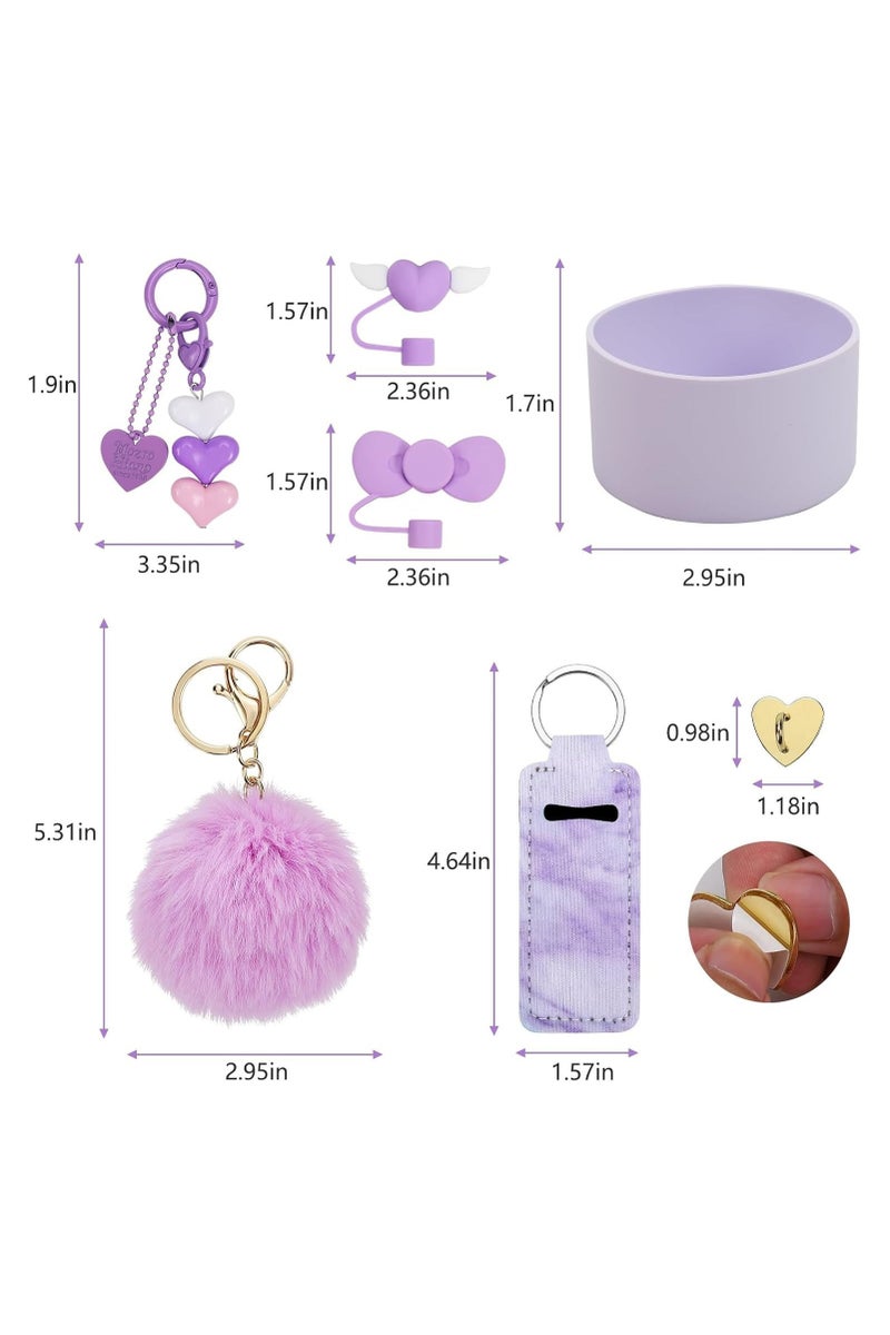 مجموعة ملحقات لفنجان ستانلي بنقوش زهري أرجواني: غطاء سيليكوني، غطاء منقول، وتزيين معلقة زهري لطيف ل حماية وتزيين الفنجان الأني - Image 2