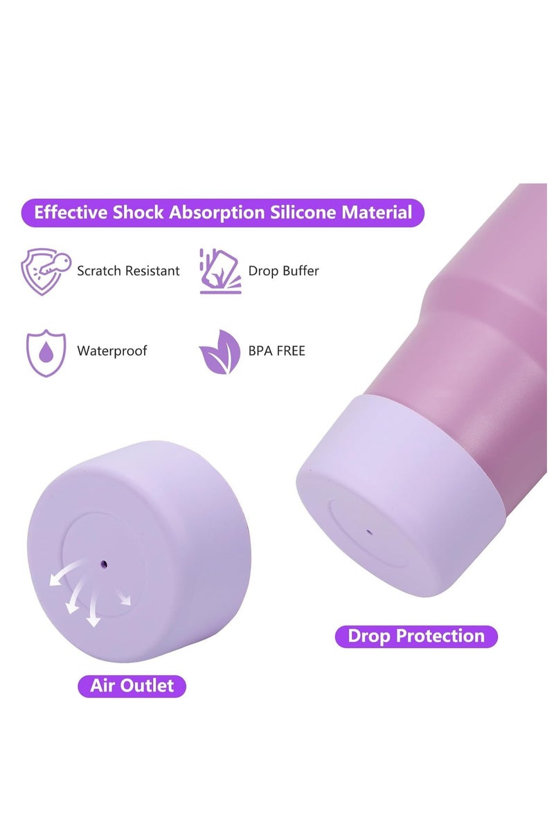 مجموعة ملحقات لفنجان ستانلي بنقوش زهري أرجواني: غطاء سيليكوني، غطاء منقول، وتزيين معلقة زهري لطيف ل حماية وتزيين الفنجان الأني - Image 3