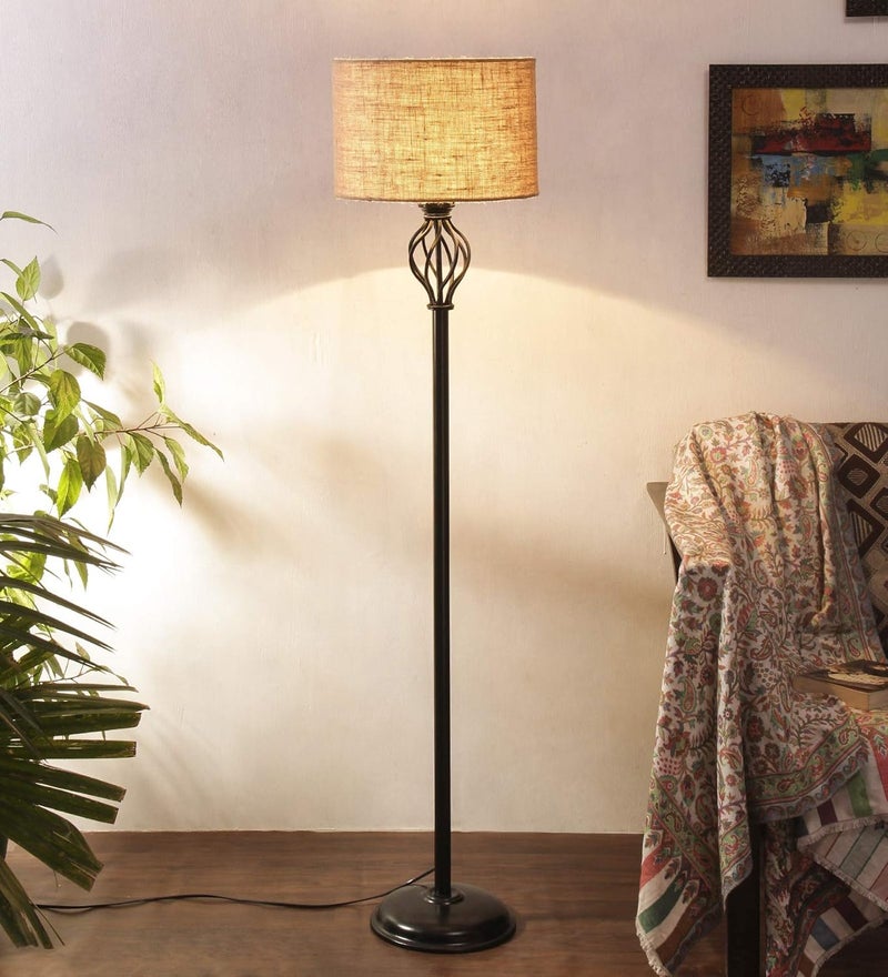 AMDHOME Metal Floor Lamp with Base and Shade Beige Pack of 1 Lamp Stand 1 Base 1 Weight 1 Shade 13 - Image 1