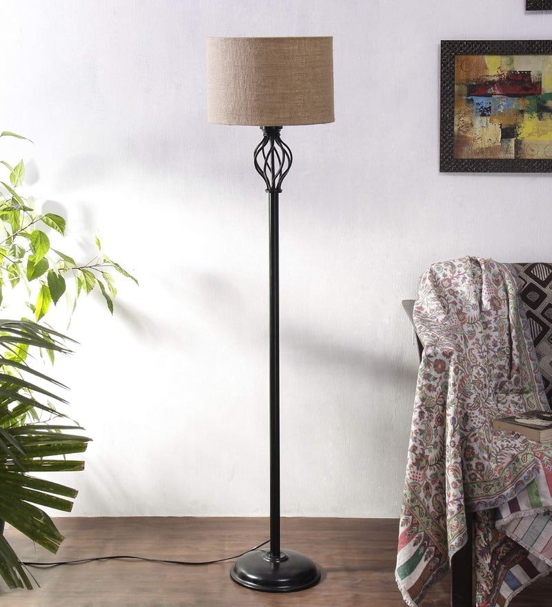 AMDHOME Metal Floor Lamp with Base and Shade Beige Pack of 1 Lamp Stand 1 Base 1 Weight 1 Shade 13 - Image 2