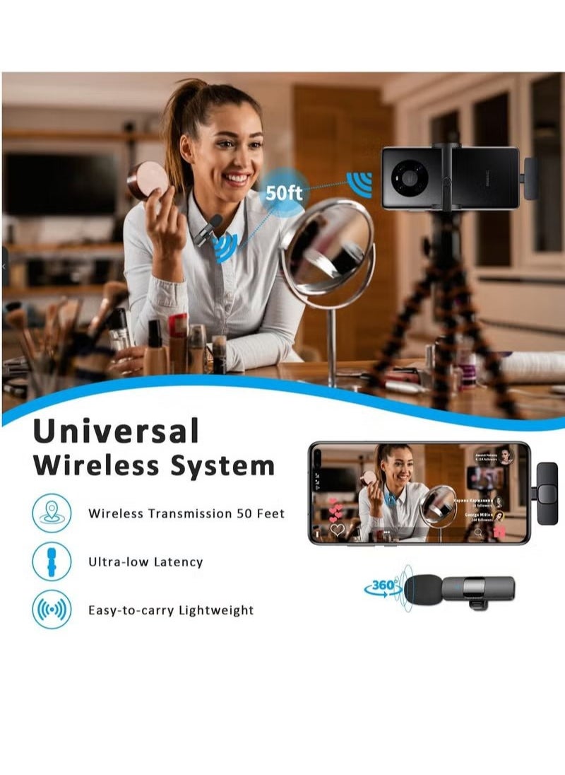 Professional Wireless Lavalier Lapel Microphone for Android Computer Cordless Omnidirectional Condenser Recording Mic with USB C Interface for Interview Video Podcast Vlog YouTube