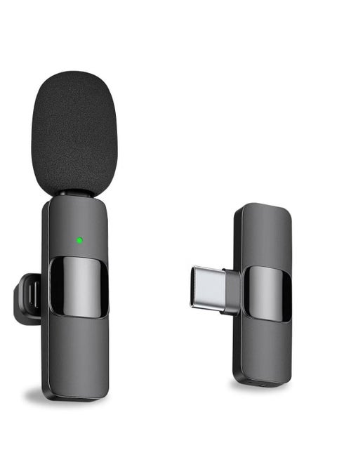 Professional Wireless Lavalier Lapel Microphone for Android Computer Cordless Omnidirectional Condenser Recording Mic with USB C Interface for Interview Video Podcast Vlog YouTube