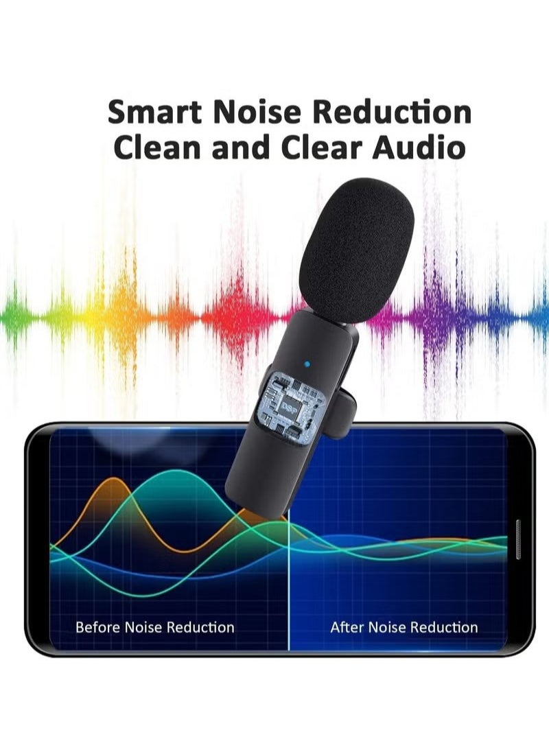 Professional Wireless Lavalier Lapel Microphone for Android Computer Cordless Omnidirectional Condenser Recording Mic with USB C Interface for Interview Video Podcast Vlog YouTube