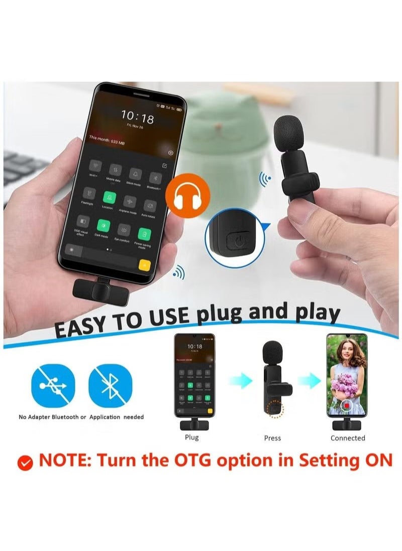 Professional Wireless Lavalier Lapel Microphone for Android Computer Cordless Omnidirectional Condenser Recording Mic with USB C Interface for Interview Video Podcast Vlog YouTube