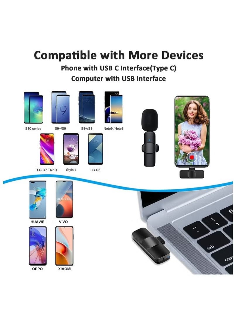 Professional Wireless Lavalier Lapel Microphone for Android Computer Cordless Omnidirectional Condenser Recording Mic with USB C Interface for Interview Video Podcast Vlog YouTube