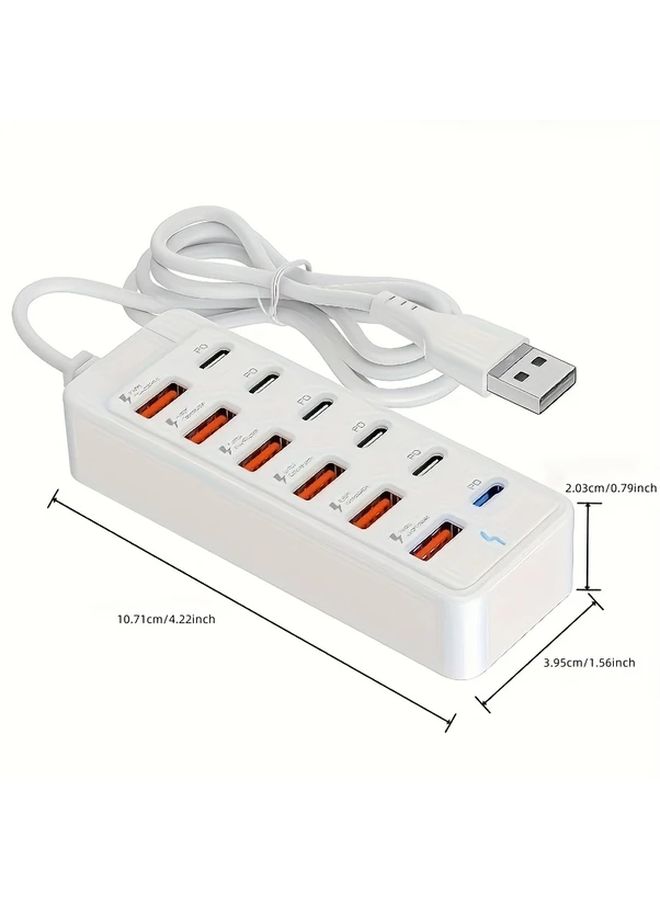 White 66W 12 Port Fast Charger Hub With 6 USB A And 6 Type C PD Ports 1M Cable - Image 2