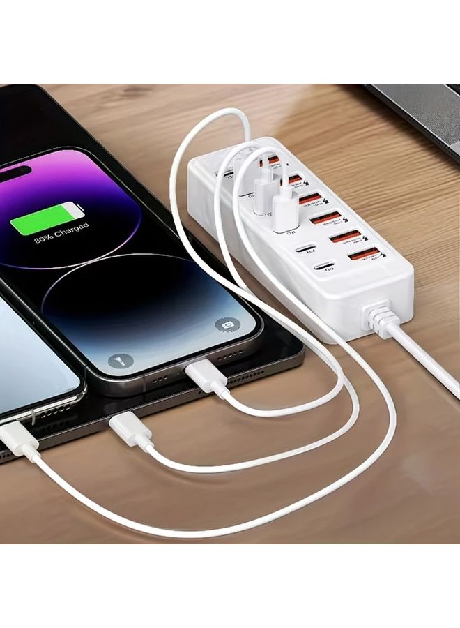 White 66W 12 Port Fast Charger Hub With 6 USB A And 6 Type C PD Ports 1M Cable - Image 3