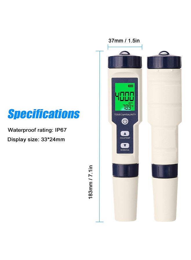 5 in 1 Professional Multi-parameter Combo Testing Meter PH/EC/TDS/Salinity/Thermometer Digital Multi-Function Tester Water Quality Tester  - Image 2