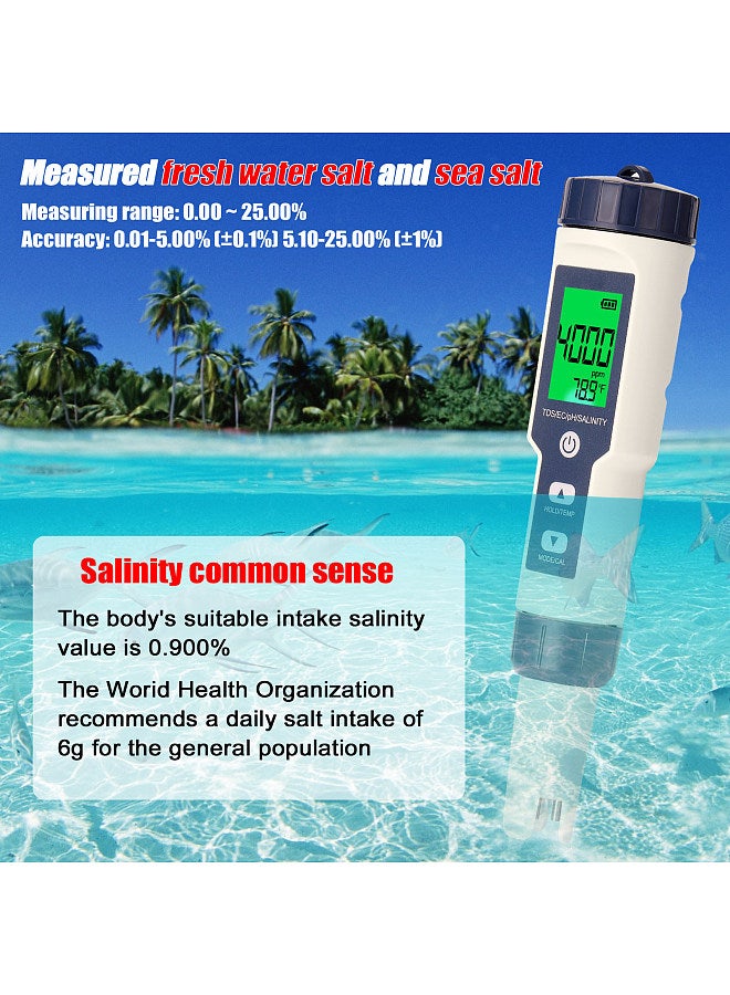 5 in 1 Professional Multi-parameter Combo Testing Meter PH/EC/TDS/Salinity/Thermometer Digital Multi-Function Tester Water Quality Tester  - Image 4