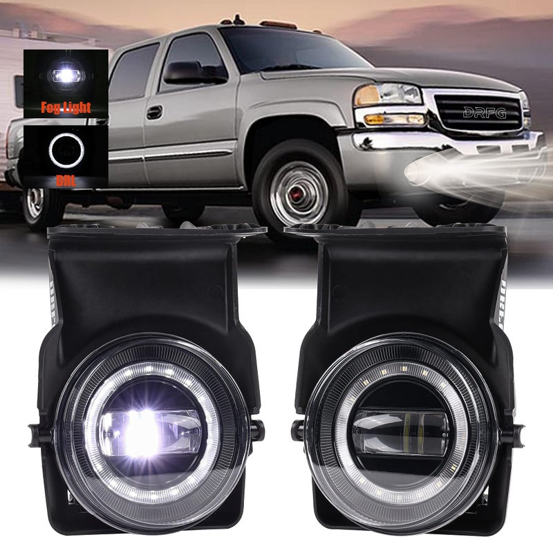 DRFG LED Fog Light with DRL Compatible for 20032006 GMC Sierra 1500 2500HD 3500HD Heavy Duty Pickup Bumper Fog Lights Lamps