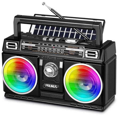 PRUNUS 750 AM FM Radio Portable with Bluetooth Dual Speakers, USB/TF Card Playback, USB-C/Solar Rechargeable Radios, Bluetooth Radio, Transistor Radios Portable AM FM - Image 1