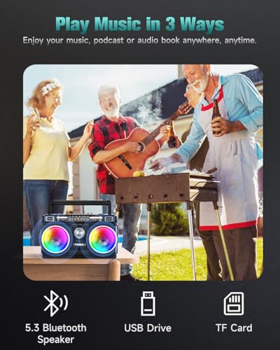 PRUNUS 750 AM FM Radio Portable with Bluetooth Dual Speakers, USB/TF Card Playback, USB-C/Solar Rechargeable Radios, Bluetooth Radio, Transistor Radios Portable AM FM - Image 3