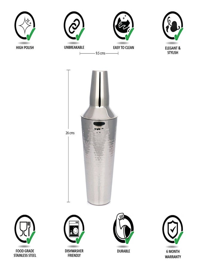 Urban Snackers Stainless Steel Hammered Cocktail/Mocktail Shaker, Silver, Standard - Image 3