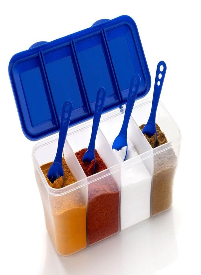 SORATH 4 in 1 Multipurpose 4 Section Kitchen, Fridge Storage Airtight Container Set for Vegetables, Dryfruits, Spices, Groceries, and Pickles with 4 Spoons Storage Set 1800 ml- (Blue, Pack of 2) - Image 3