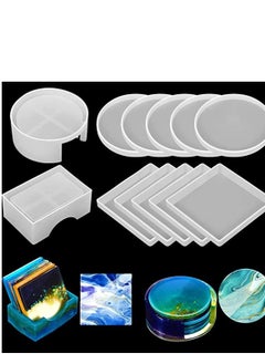 12 Pieces Coaster Resin Molds Set Silicone Storage Box Mold in Rectangle Round Epoxy Casting for DIY Art Craft Cup Mat