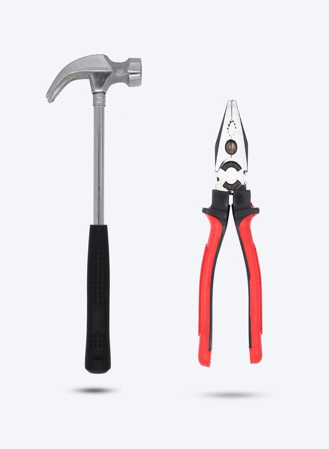 Hillgrove HGCM191M1 High Quality Durable Construction Metalworking Household Rubber Handle Straight Best Claw Hammer with 8"inch Combinational Plier - Image 1