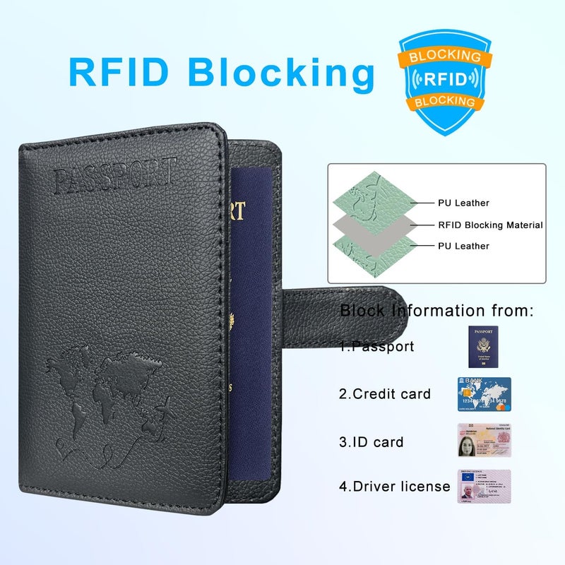 ACdream Passport Holder for Travel Essentials, Rfid Blocking Passport Wallet Cover Case for Travel Must Haves Accessories, Book Holders for Women & Men- Black - Image 5